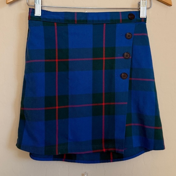 Tartan Asymmetrical Button Front Blue Plaid Mini Skirt Preppy Academia XSmall - Picture 2 of 3